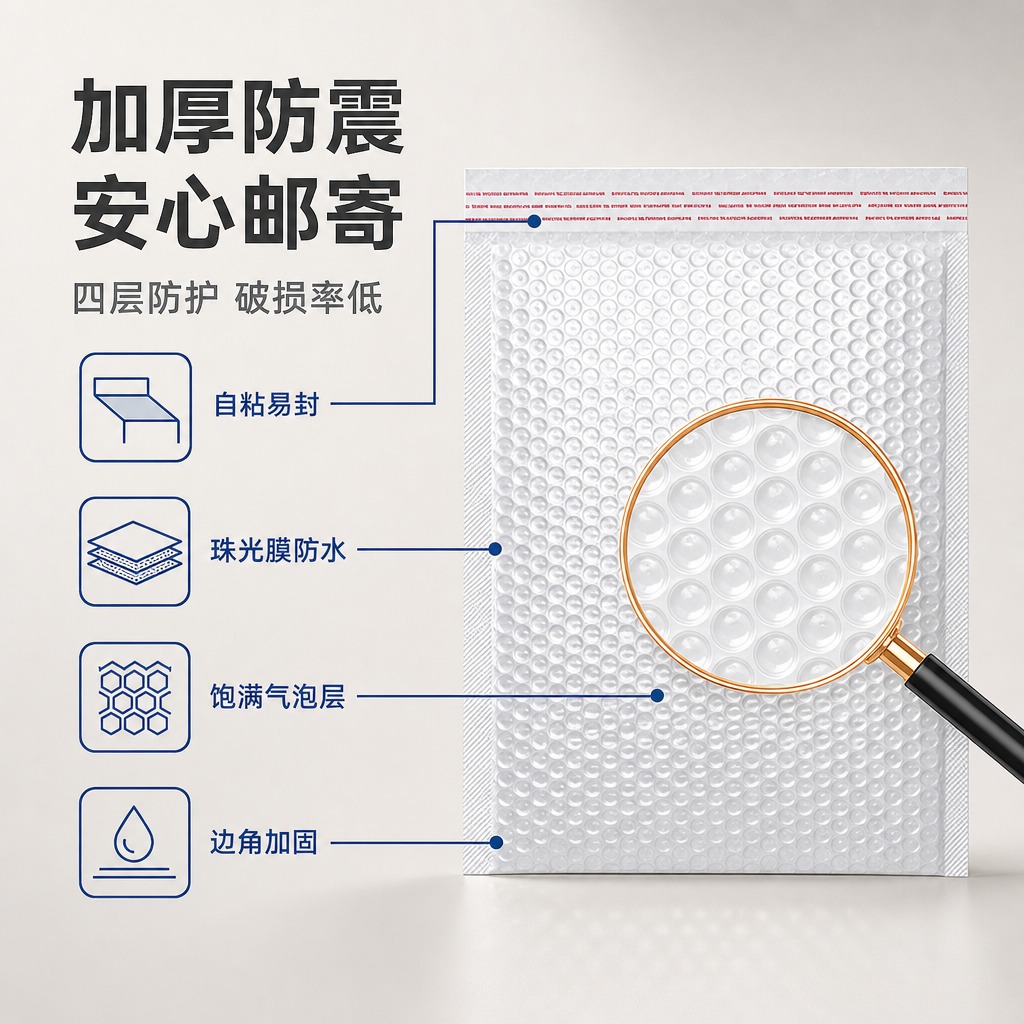 [主图-2] 核心亮点与防护效果证明，展示气泡信封袋的防震抗压… - 图片创意预览