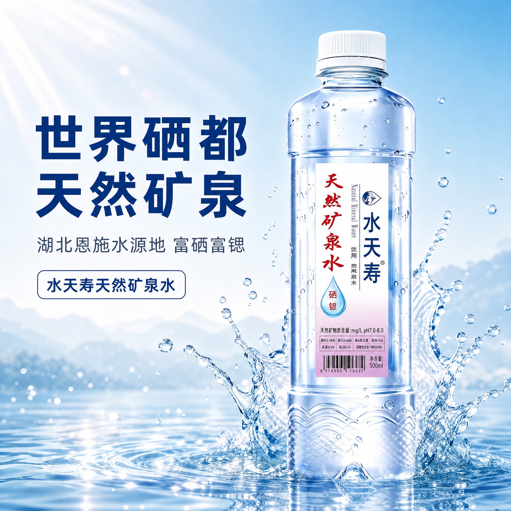 [单张主图] 水天寿天然矿泉水500ml电商首图，沿用参考图的… - 图片创意预览