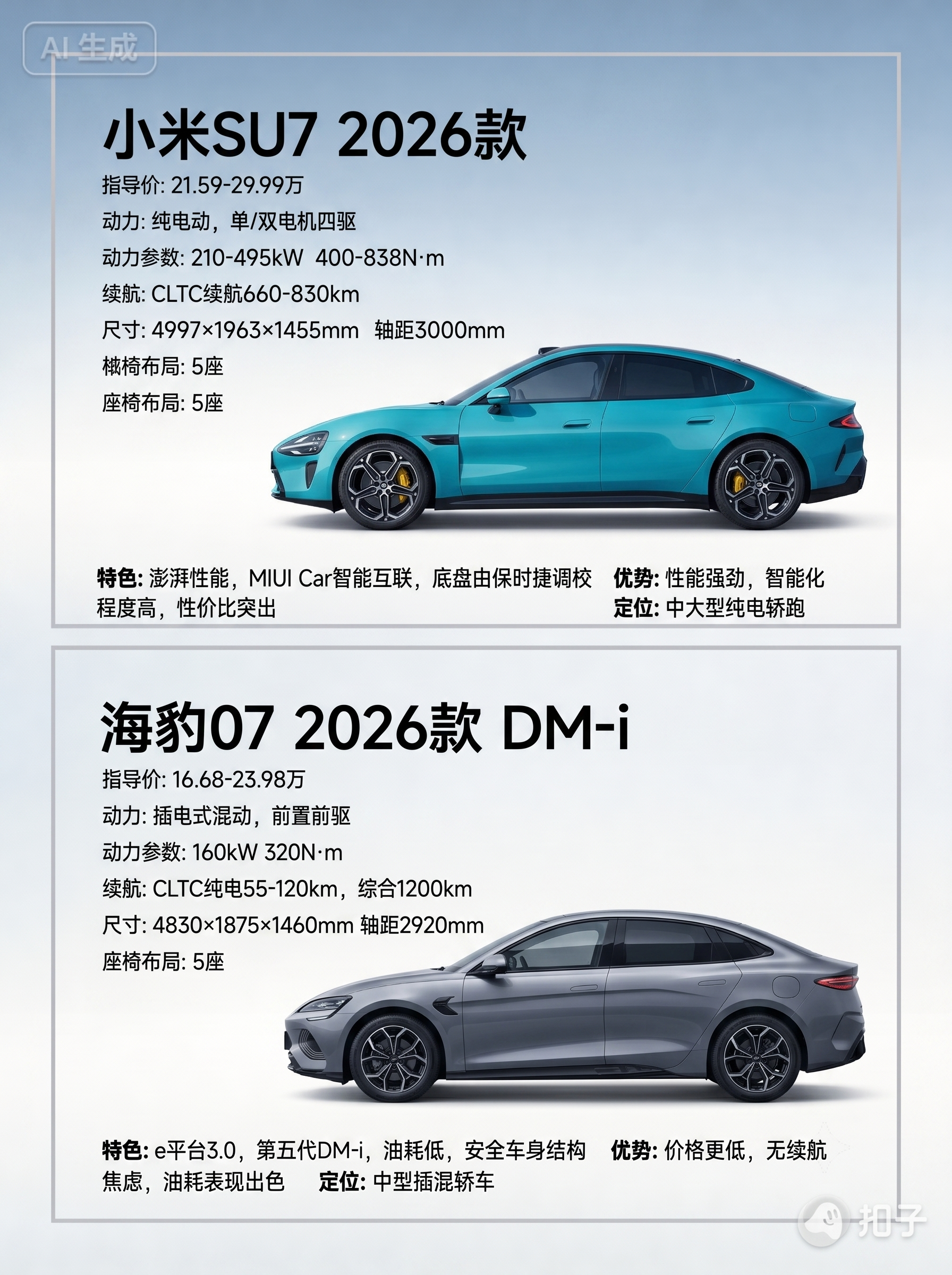 1:1复刻参考图版式，生成小米SU7 2026款和海豹07 2… - 图片创意预览