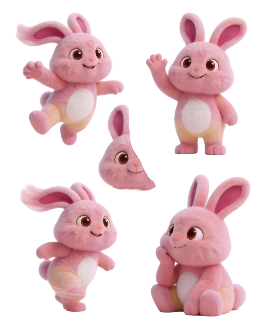 保持形象不变 ，生成不同动态的ip动态跳跃、挥手、眨眼、转圈、托腮预览效果