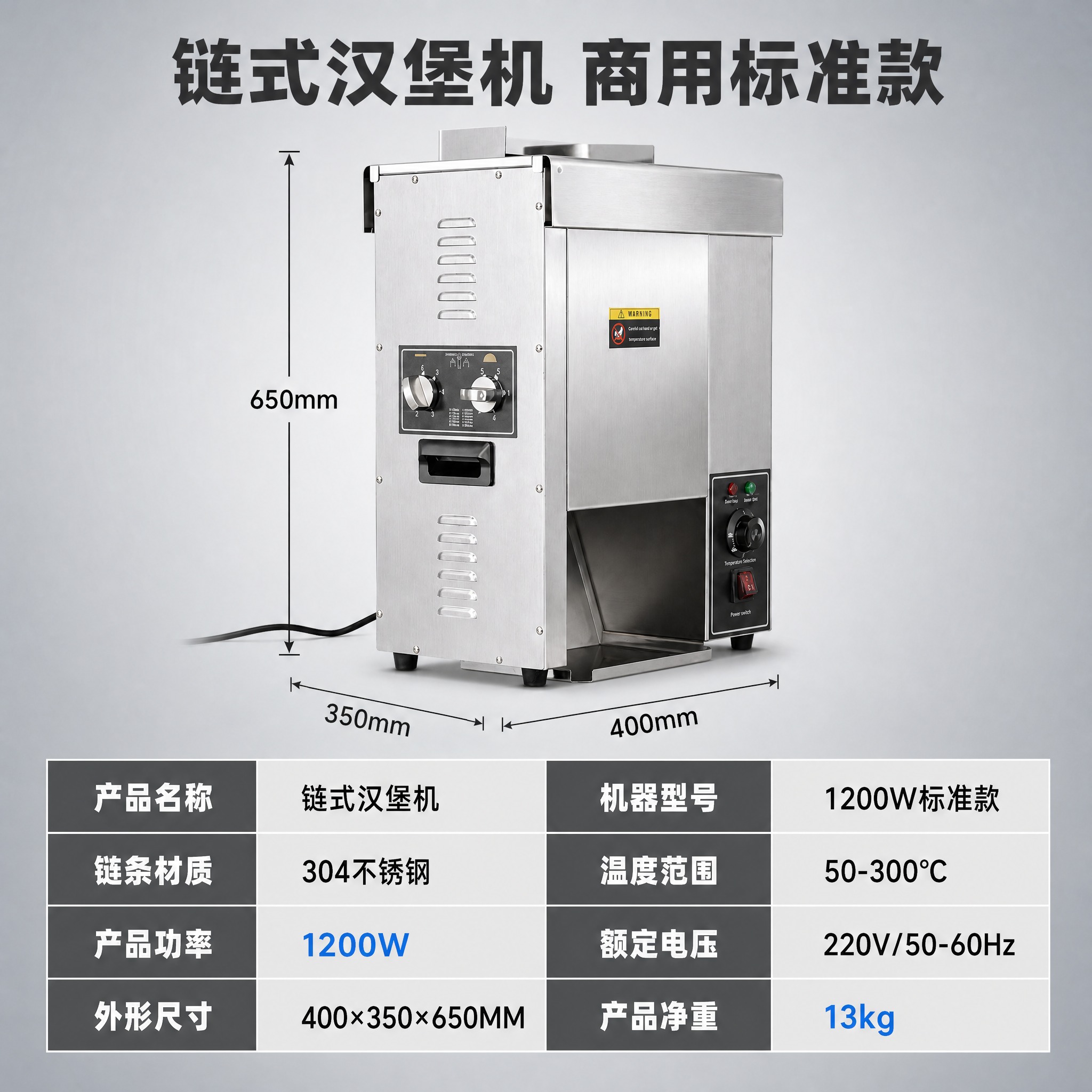 [主图-2] 链式汉堡机 1200W款 产品参数规格图，复刻参… - 图片创意预览