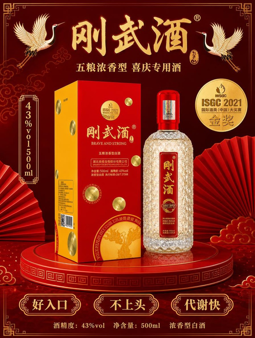 [商品] 使用【图6】刚武酒喜庆款产品（红盒+酒瓶）；保留红盒… - 图片创意预览