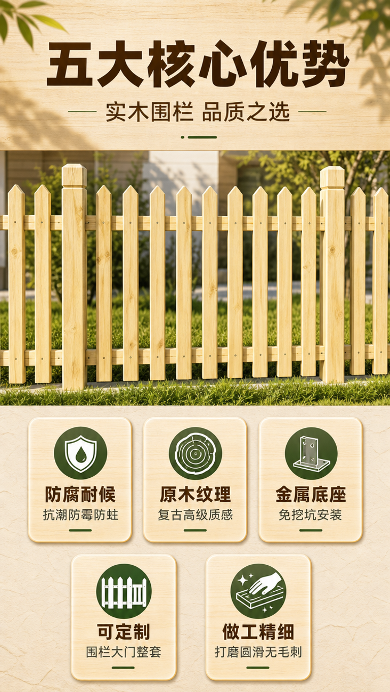 [商品] 使用【图1】原木色尖桩防腐碳化木实木围栏局部；保留尖… - 图片创意预览