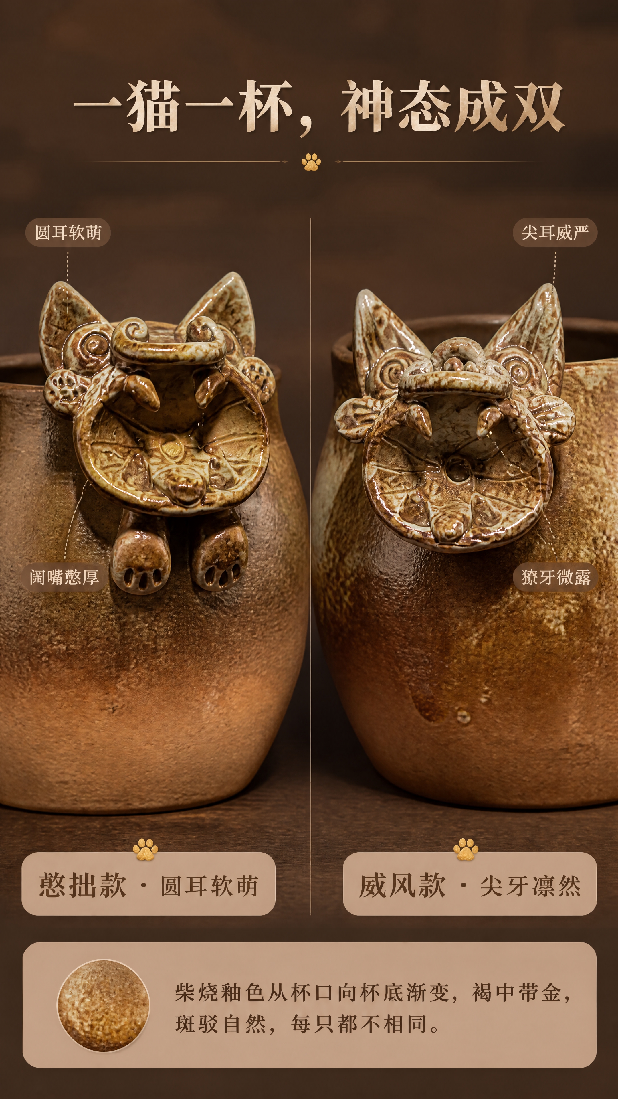 [商品] 使用【图3】一对云南瓦猫柴烧对杯；保留两只杯身立体瓦… - 图片创意预览