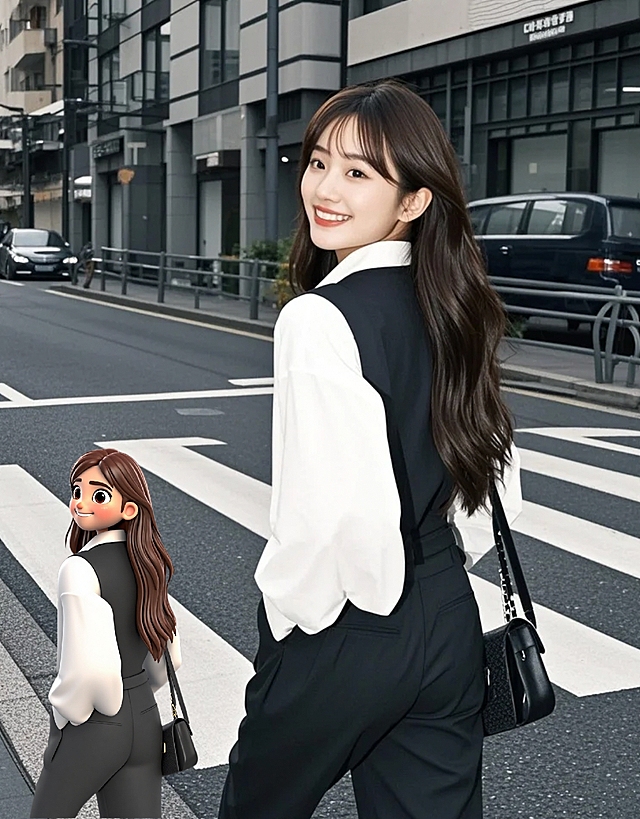 现代感与时尚感交织，卡通角色与真人2D&3D混搭，微缩艺术风展现独特创意。