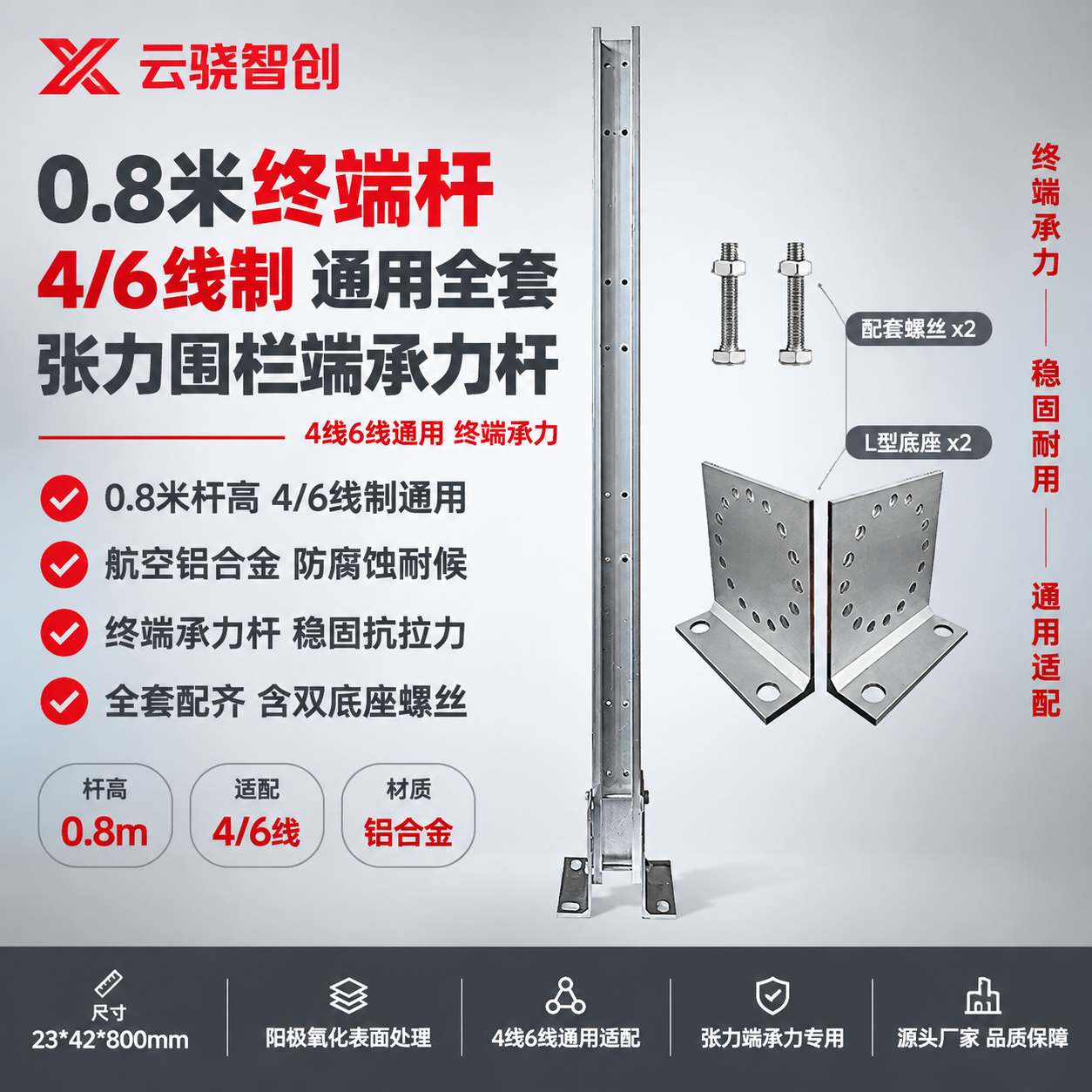 [单张主图] 商品名称：0.8米【终端杆】4/6线制通用全套。… - 图片创意预览