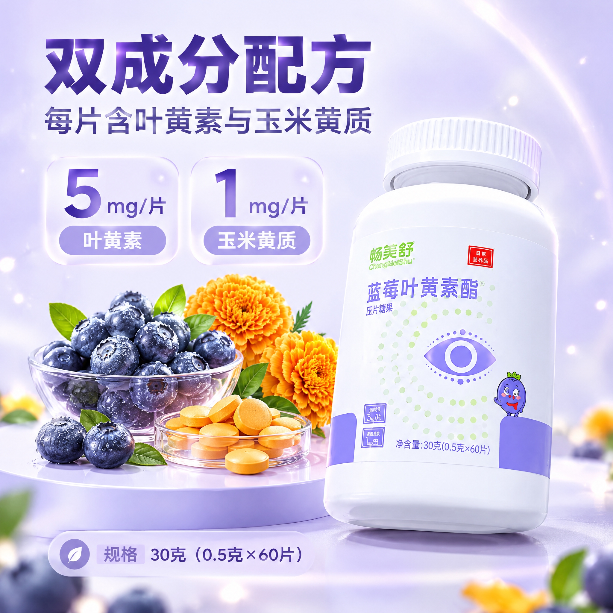 [主图-2] 核心成分与含量：用原料实物展示叶黄素与玉米黄质的… - 图片创意预览