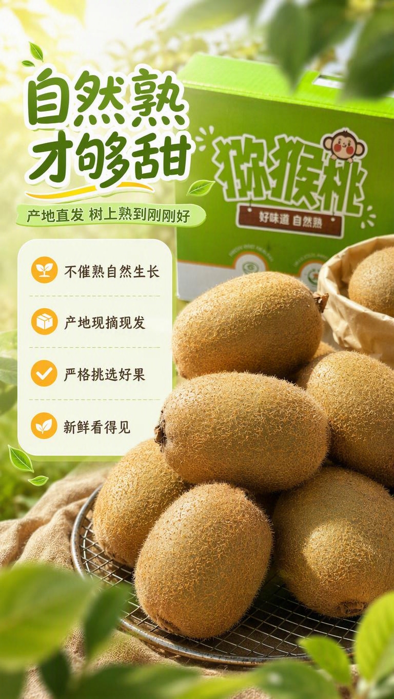 [商品] 使用【图2】绿心猕猴桃整果+礼盒包装；保留褐色绒毛果… - 图片创意预览