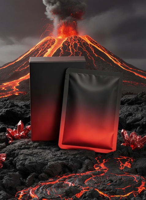 画面中心是主体，置于火山上，周围环绕着火山石、矿物质，背景火山预览效果