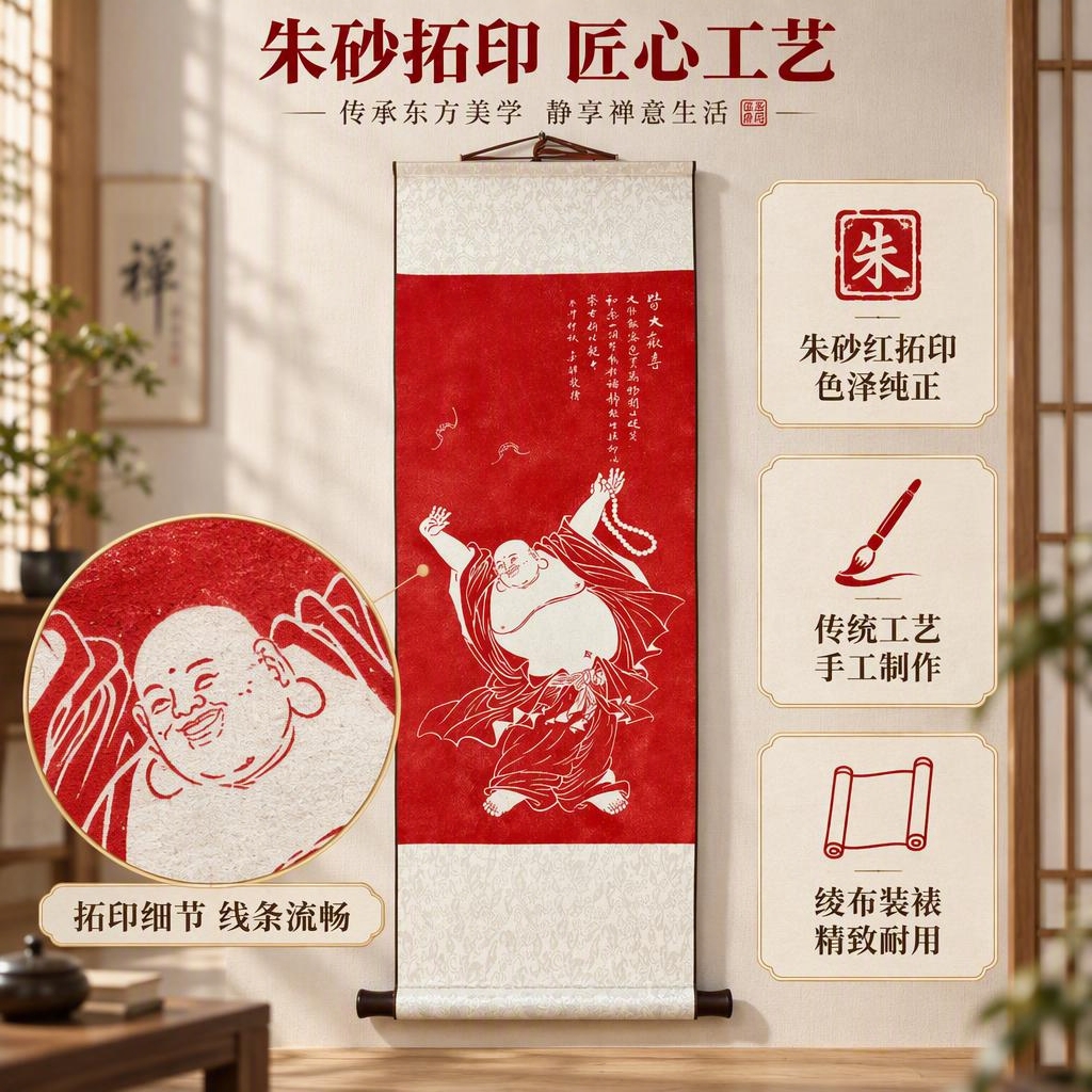 [主图-2] 材质工艺与细节卖点图，展示朱砂拓片的工艺质感和弥… - 图片创意预览