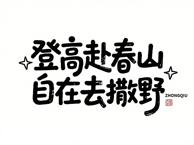 水墨风大字手写，融合涂鸦元素，清新文艺感十足，传递春日登高撒野的自在心境。