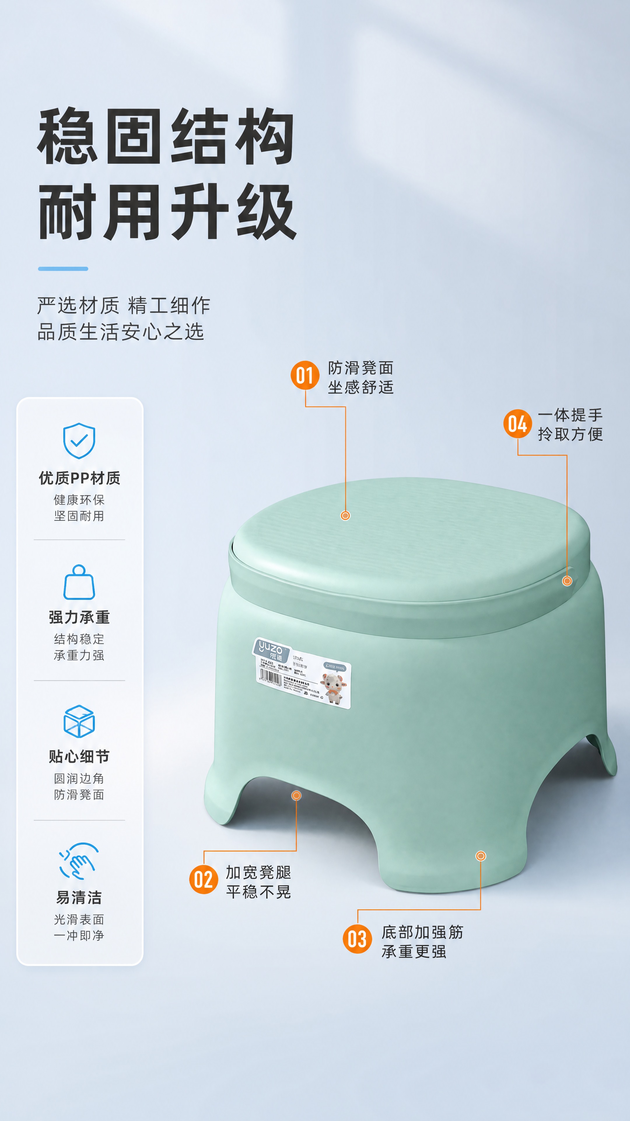 [商品] 使用【图4】薄荷绿色手提小凳；保留圆润椭圆凳面、提手… - 图片创意预览
