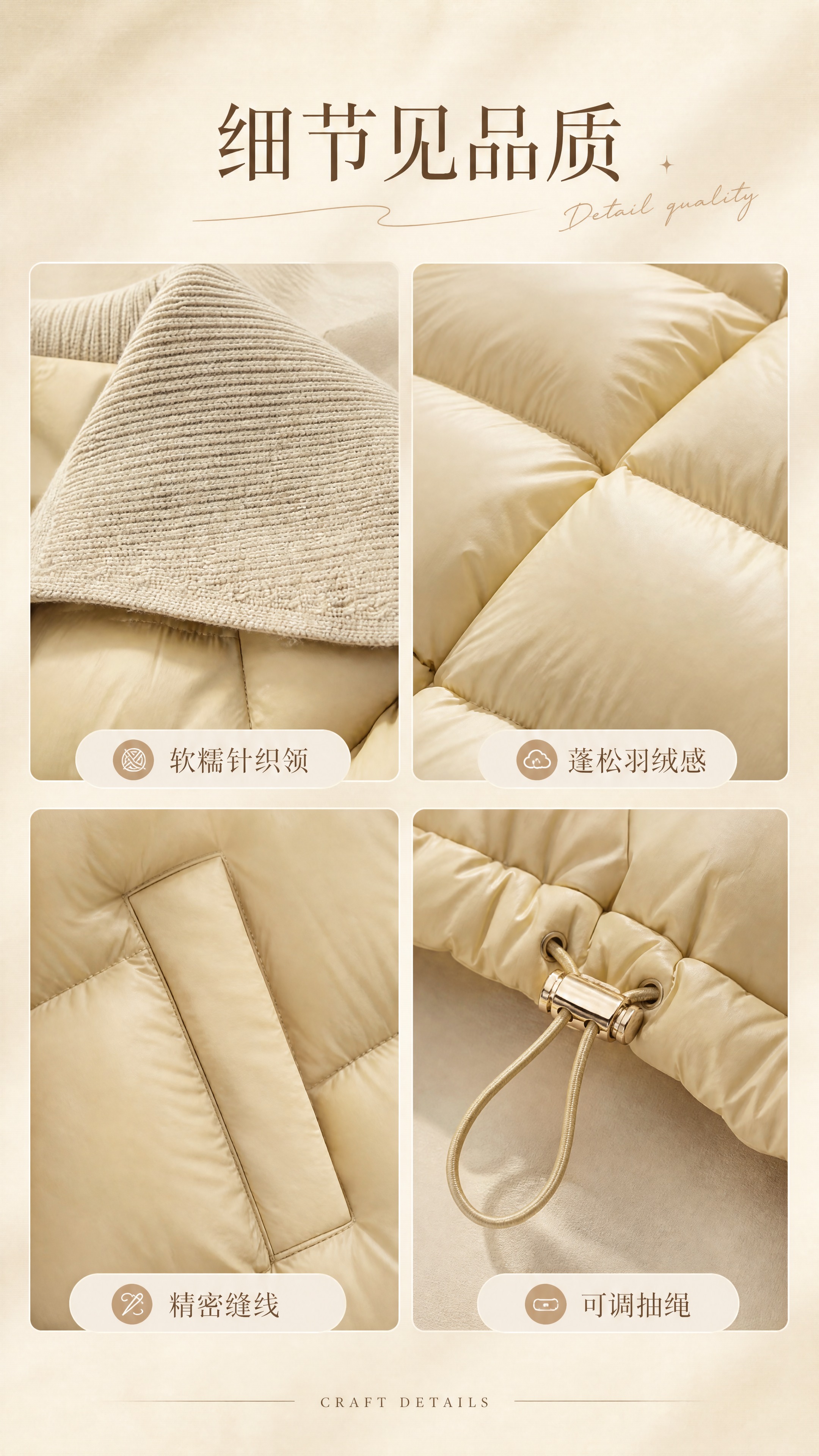 [商品] 使用【图1】奶黄色针织大翻领短款羽绒服；商品处理：保… - 图片创意预览