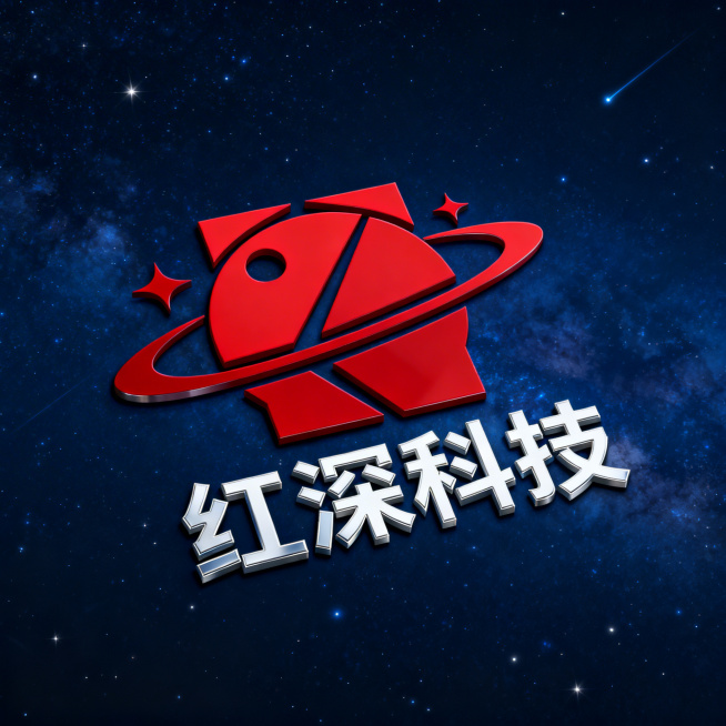 为红色深空文化科技有限公司设计一个企业标志，整体风格现代科技感，融入红色和深空宇宙元素，简约大气，具有辨识度，标志简洁适合商业使用预览效果
