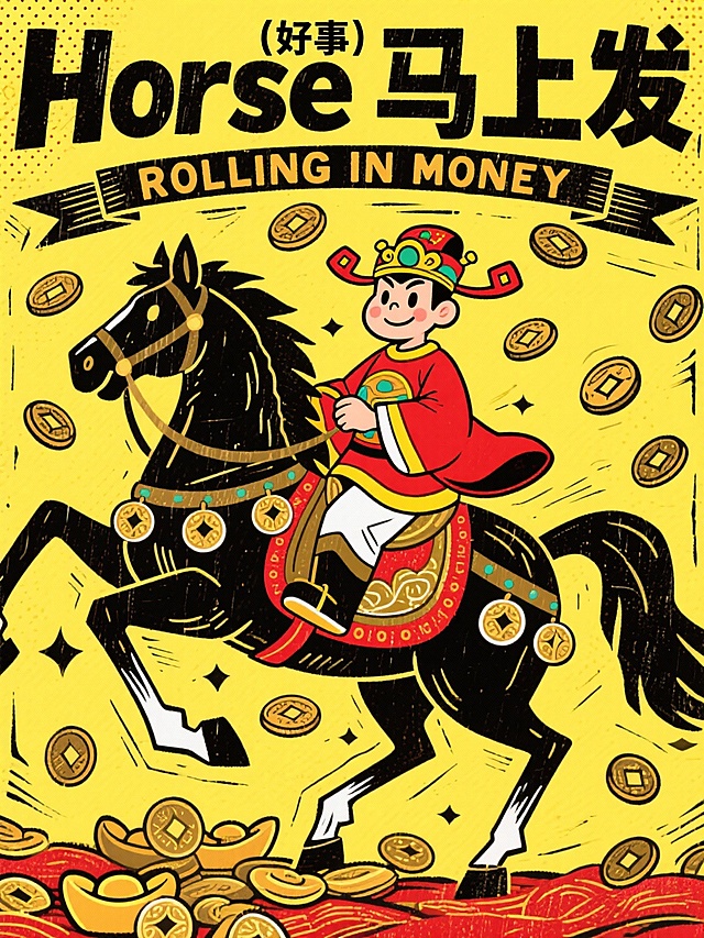 horse好事马上发，马年木刻版画