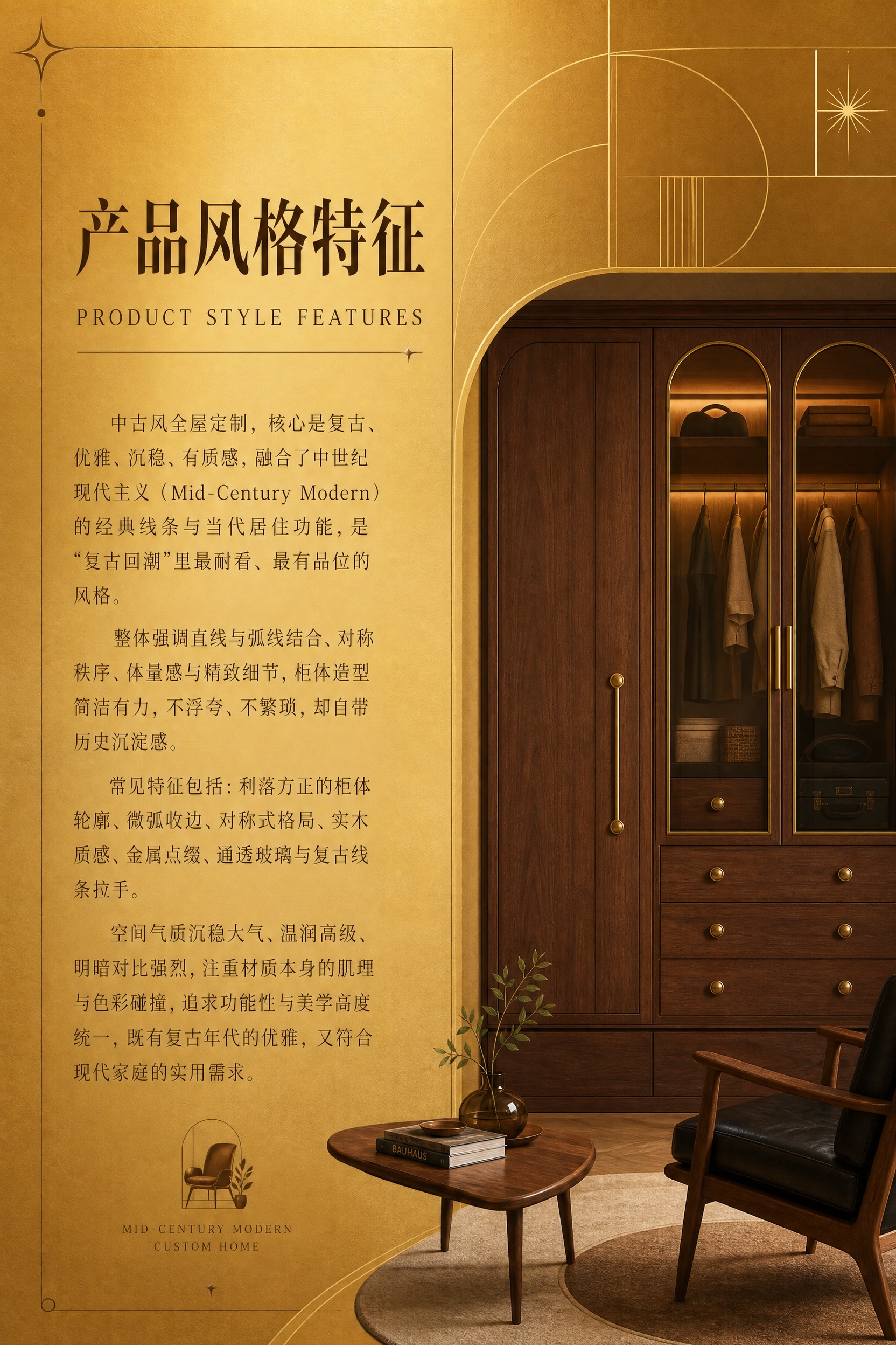 画册内页设计，竖版20cm*30cm，金黄色调，中古风全屋定制… - 图片创意预览
