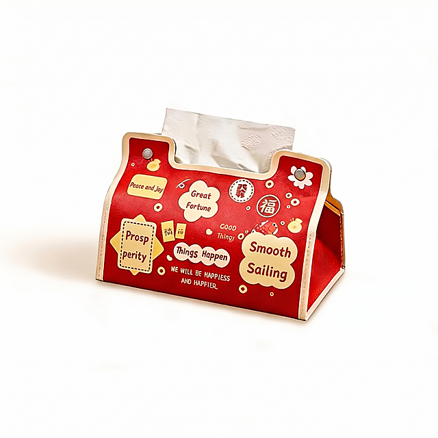 [Main Image 1] Faux Leather Tissue Box Product Main Image
[Atmosphere/Style]: Clean and professional e-commerce style, meets Amazon platform specifications
[Picture Elements]: Commercial photography texture, soft and transparent light, clear and realistic product, clean and高级 picture. The red faux leather tissue box from the reference image is placed in the center of the pure white background, the product accounts for more than 85% of the picture, the product shape and printing are consistent with the original image, showing the normal use state with a tissue drawn, no additional text or marketing information, the picture is full without borders.
[Color Scheme]: Main color: pure white background; Auxiliary colors: product original red and gold color matching
[Perspective Composition]: Head-up perspective, product centered, deep focus
[Proportion Resolution]: 1:1 proportion, 2K resolution; super high definition
[Negative Prompt]: Deformation, watermark, text confusion, blurred product image, cluttered background