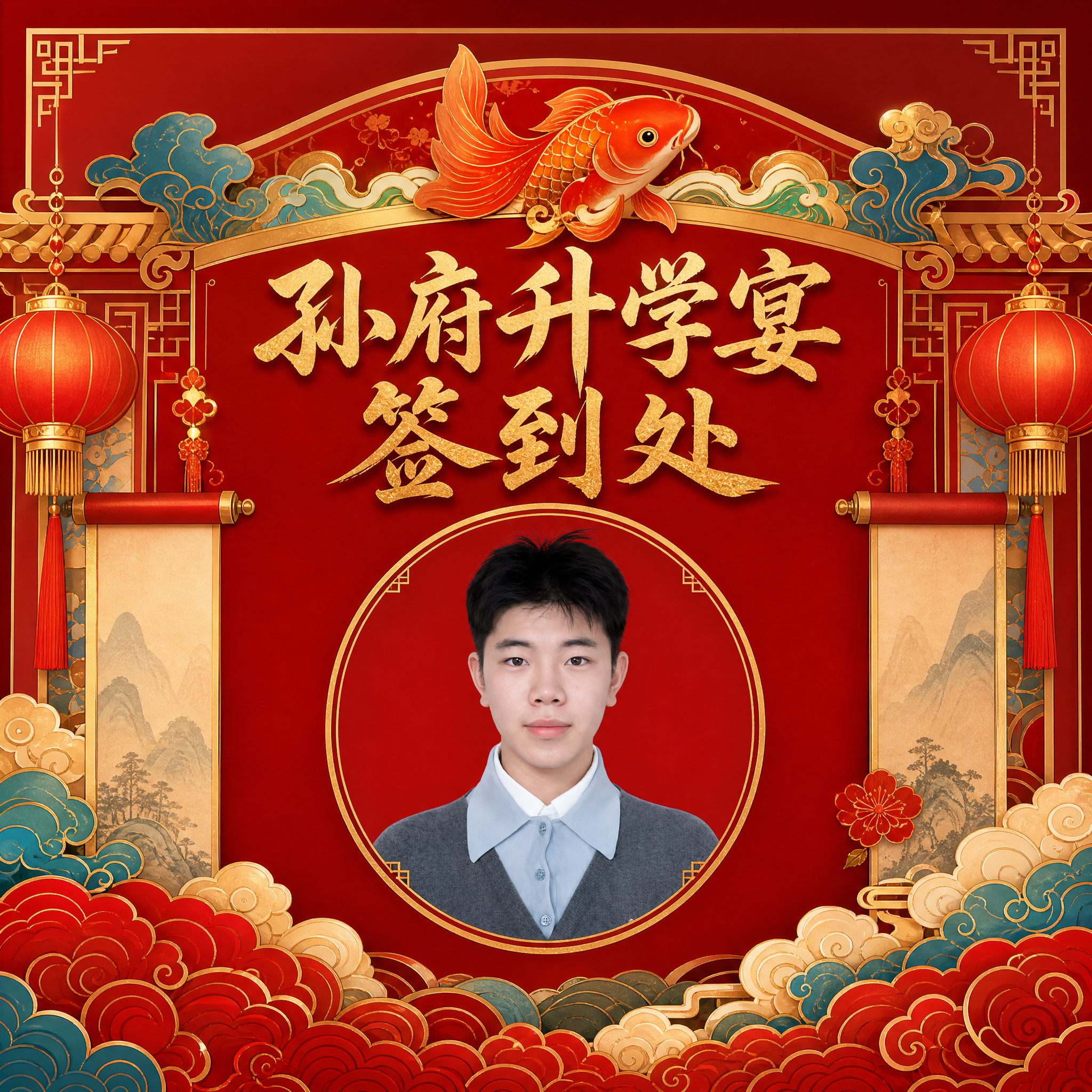 新中式国风升学宴快幕秀设计，红色主题高端大气。画面中央偏上位置… - 图片创意预览