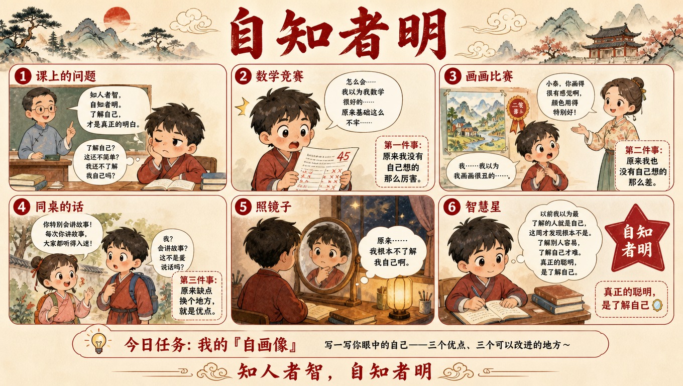 横版16:9六格儿童成长漫画海报，Q版国风水彩风格，4K超高清… - 图片创意预览