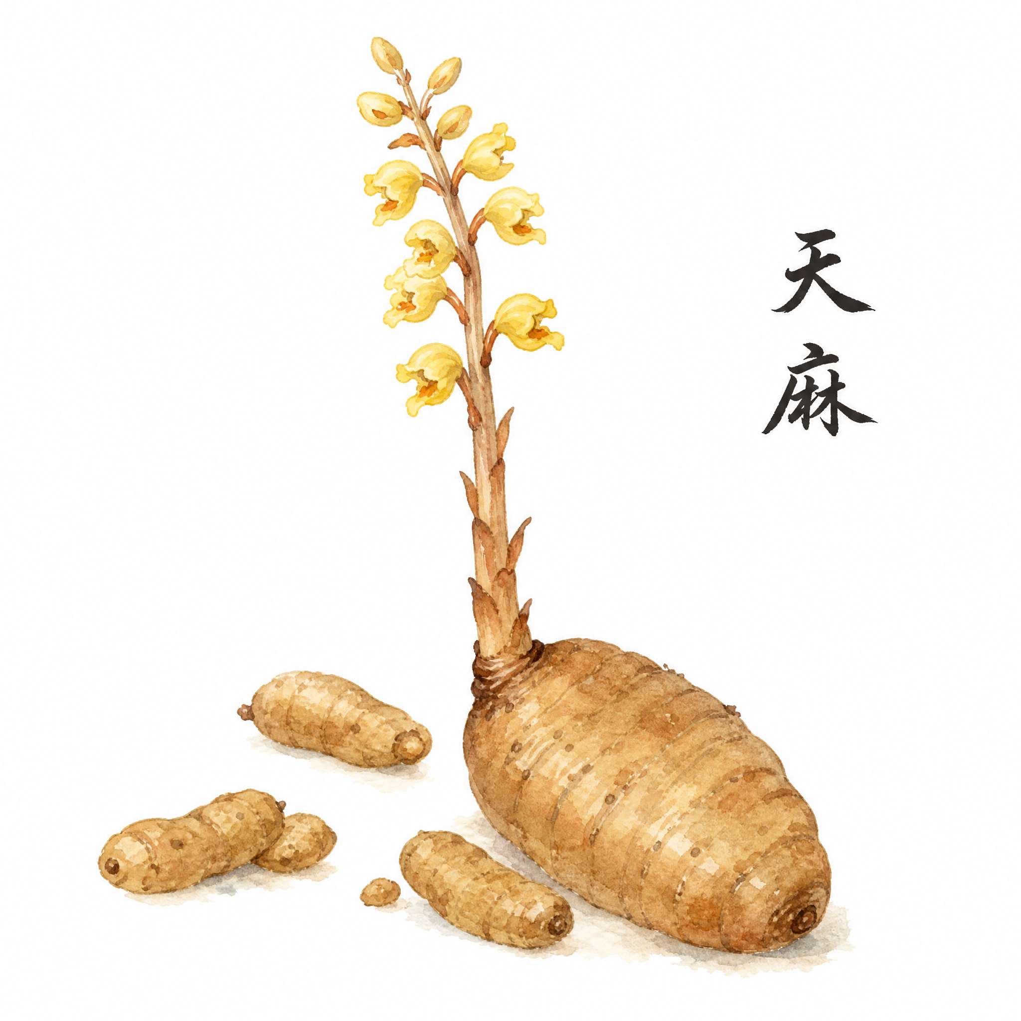参考图中的国风手绘水彩插画风格，重新绘制真实的天麻植物，符合天… - 图片创意预览