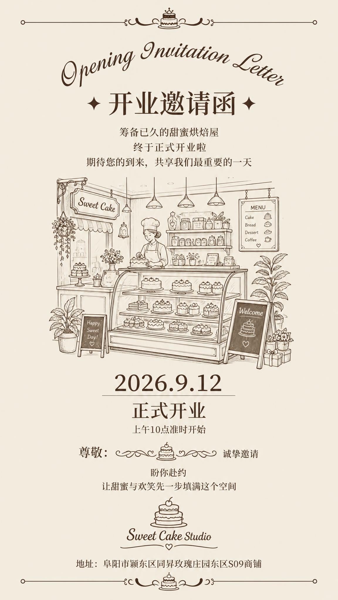 参考图的版式骨架、米杏色复古手绘线稿风格、邀请函式排版整体保留… - 图片创意预览