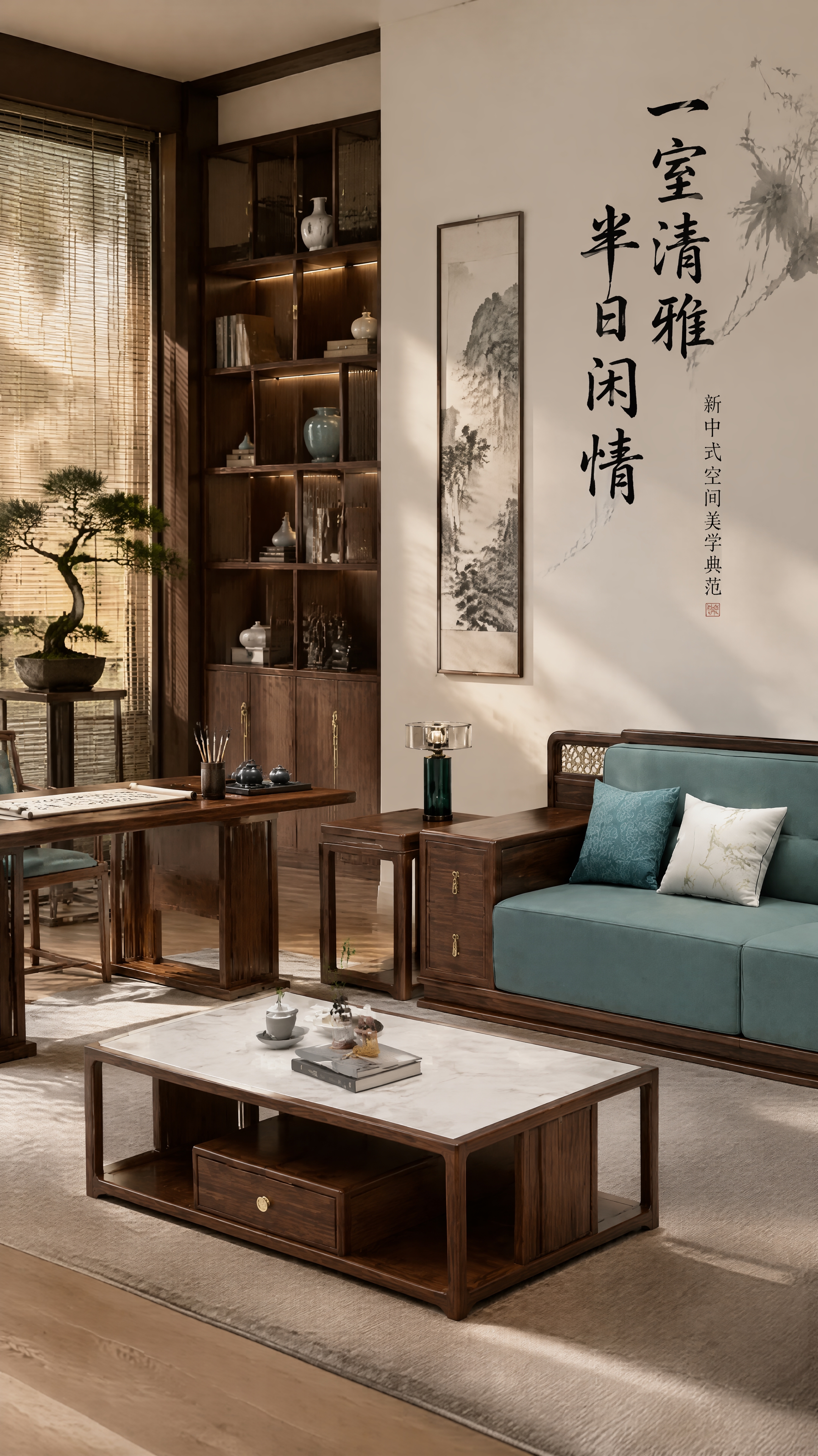 [第6张] 场景展示页-书房茶室新中式空间美学。本张使用【图1… - 图片创意预览