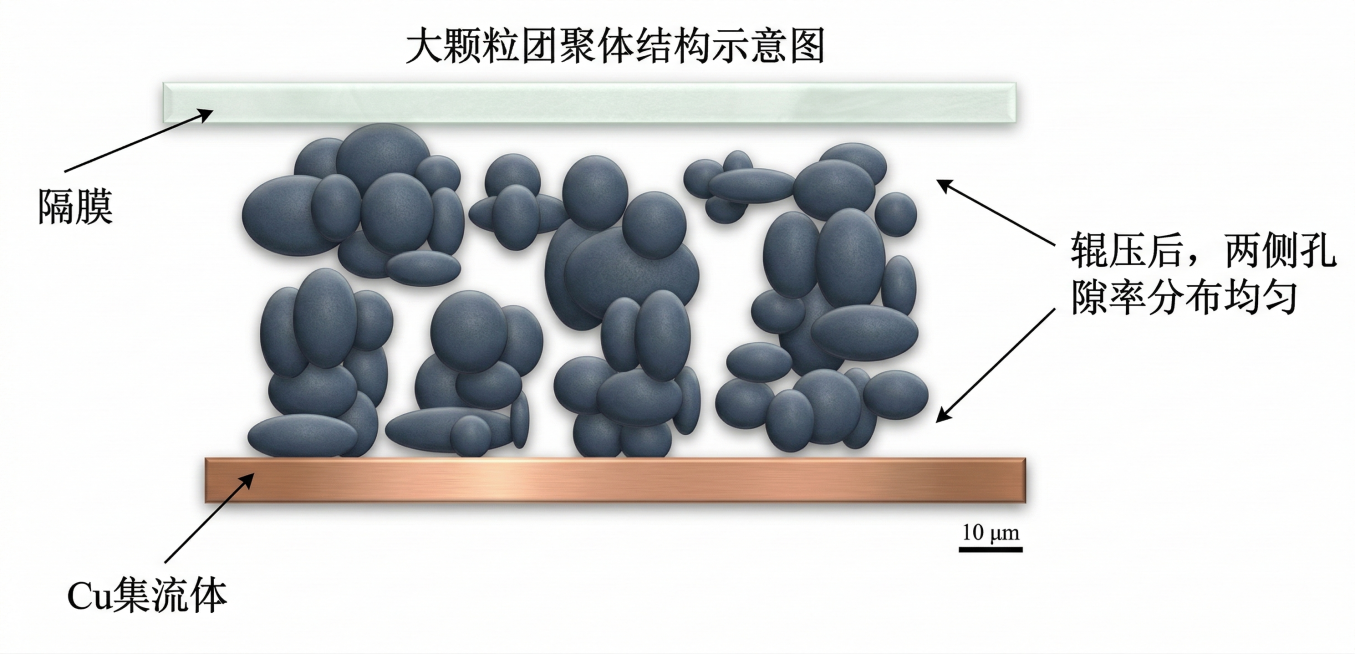 将这张大颗粒团聚体结构示意图重绘为彩色高清科研示意图，保留原有结构、标注和文字，色彩清晰区分各结构部分，标注使用中文预览效果