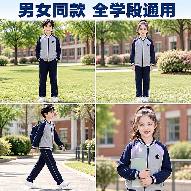 「图片1」，生成一套主图（10张），商品名称是小学通用统一款秋季校服运动套装，卖点是抗皱不起球，透气抗菌，耐洗不掉色「图片1」，适配拼多多平台，主图比例为1:1「图片1」「图片1」「图片1」