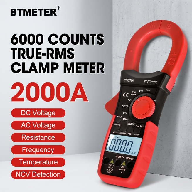 [单张主图] Auto Range Intelligent Digital AC/DC Clamp Multimeter，爆款促销感主图，用于速卖通跨境电商平台上架。
[画面主体] 产品为红黑配色钳形预览效果