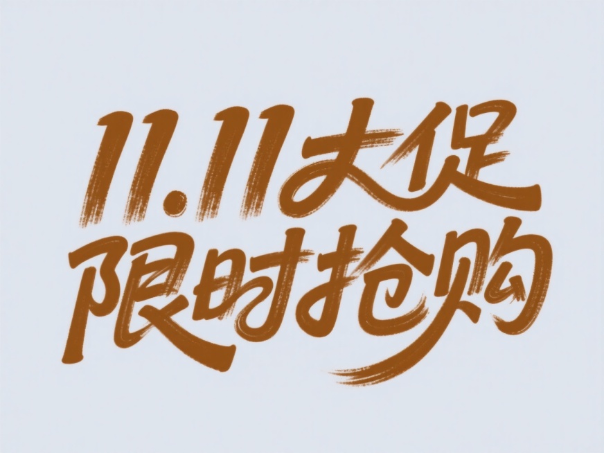 文案“11.11大促 限时抢购”，棕色点缀，线条流畅，富有设计感，字体进行一点变形，给人以强烈的视觉冲击，画面干净预览效果
