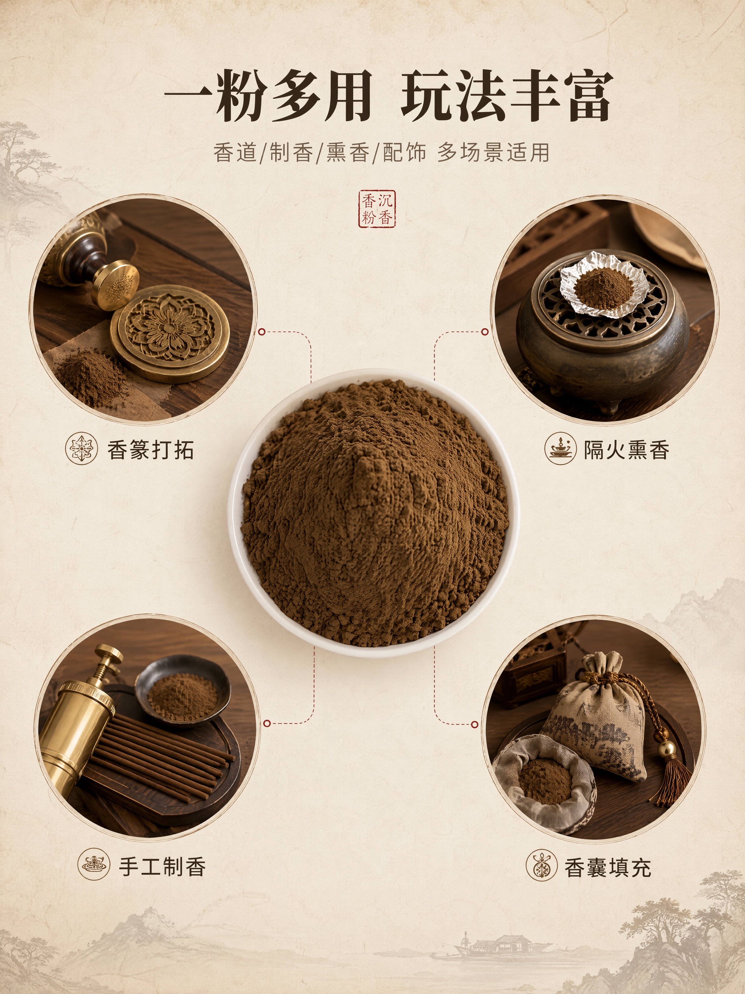 [商品] 使用【图1】碗装沉香粉图；保留白瓷碗形态、棕褐色细粉… - 图片创意预览