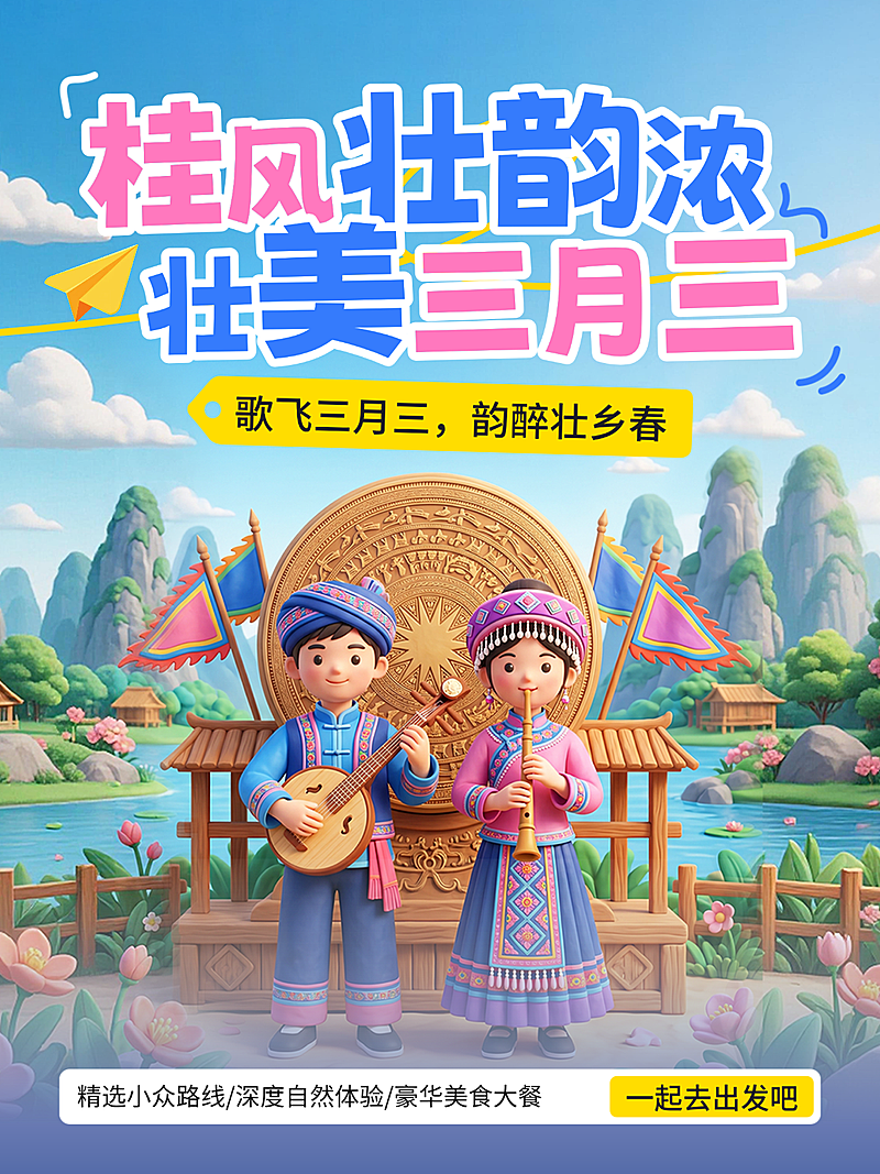壮族三月三歌圩节歌婆节销卖货旅游出行活泼感小红书封面