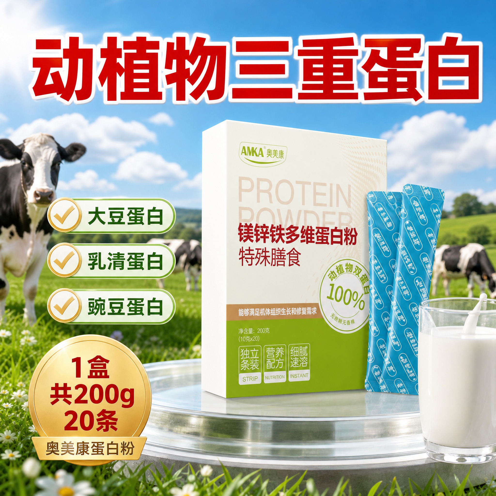 [商品] 使用【图1】奥美康镁锌铁多维蛋白粉外盒 + 【图2】… - 图片创意预览