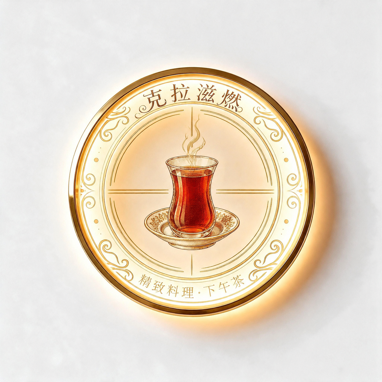 保留圆形灯箱的所有其他元素不变：金色边框、外圈花纹装饰、顶部文… - 图片创意预览