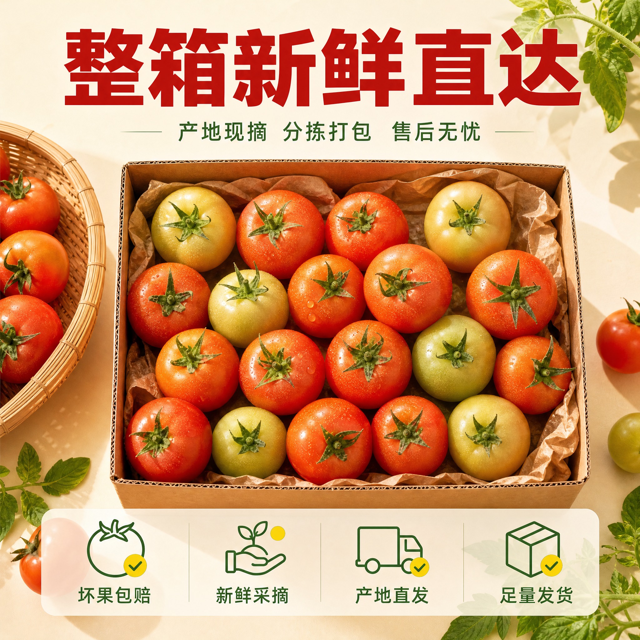 [主图-5] 商品名称「云南新鲜番茄」。主题与唯一任务：服务承… - 图片创意预览