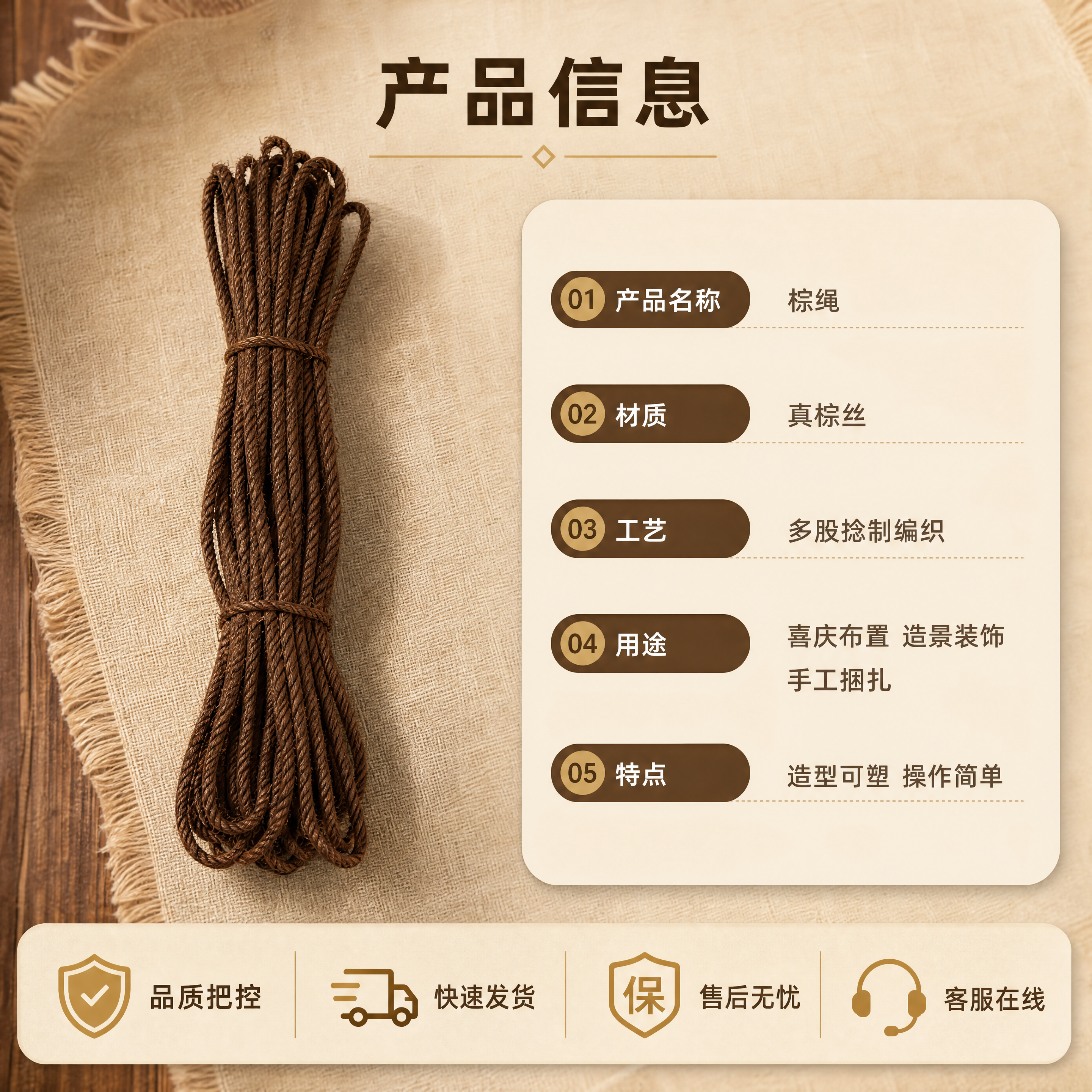 [商品] 使用【图5】【图1】的棕色真棕丝棕绳；保留单束平铺形… - 图片创意预览