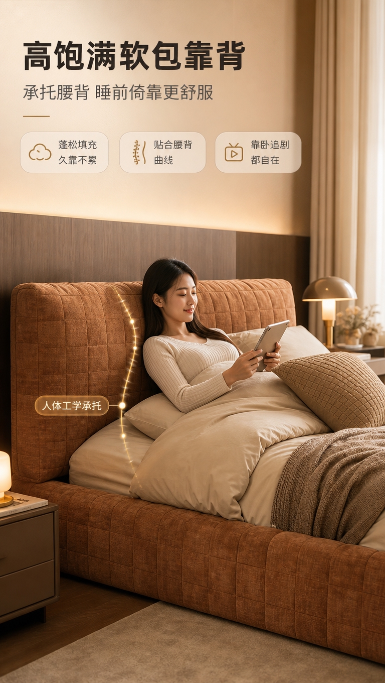 [商品] 使用【图1】棕色方格软包落地围边床；保留床头高饱满软… - 图片创意预览