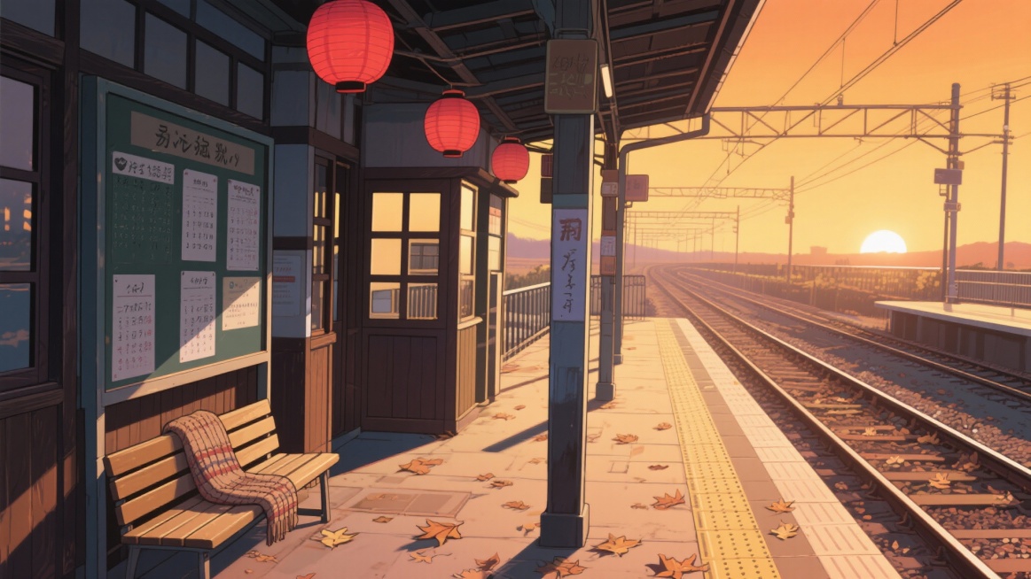 二次元，车站，细节丰富，暖黄色，氛围回忆，生成2张，不要人，4k预览效果