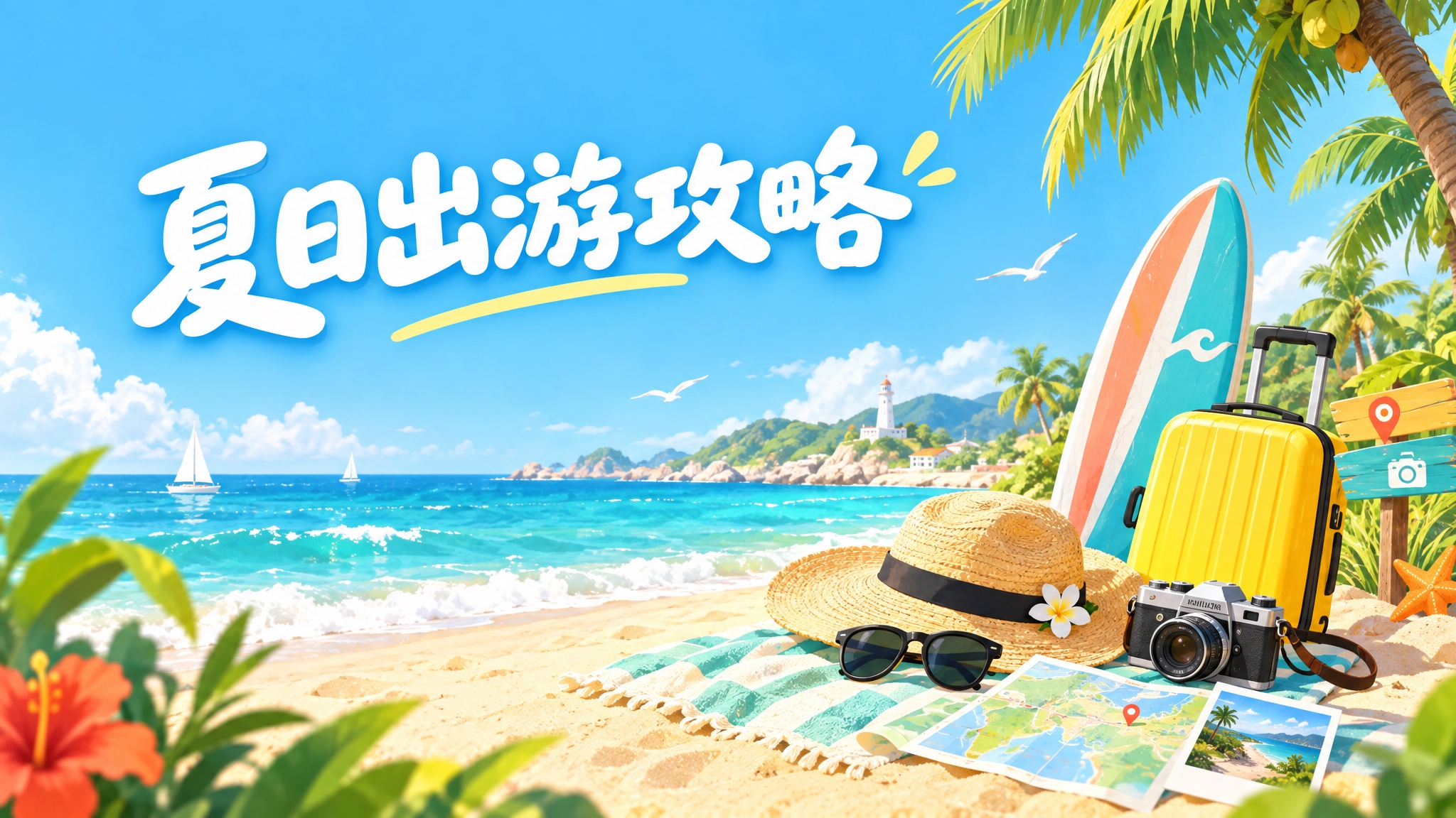微信公众号首图，横版构图，主题“夏日出游攻略”。画面采用夏日清… - 图片创意预览