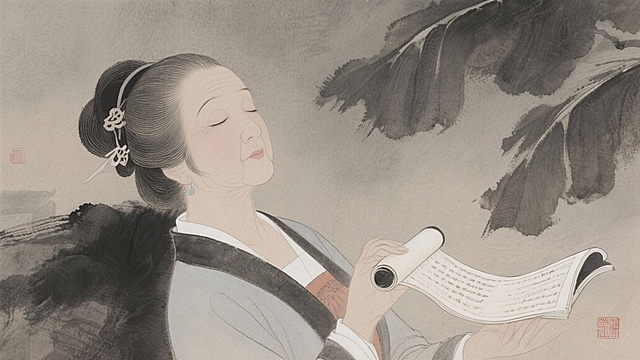 晚年薛涛安详闭上双眼，手中握着书卷滑落