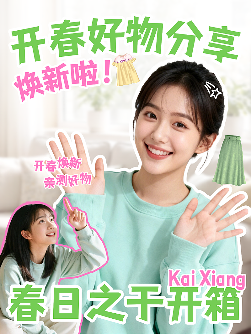 开春焕新好物分享开箱测评人像小红书封面