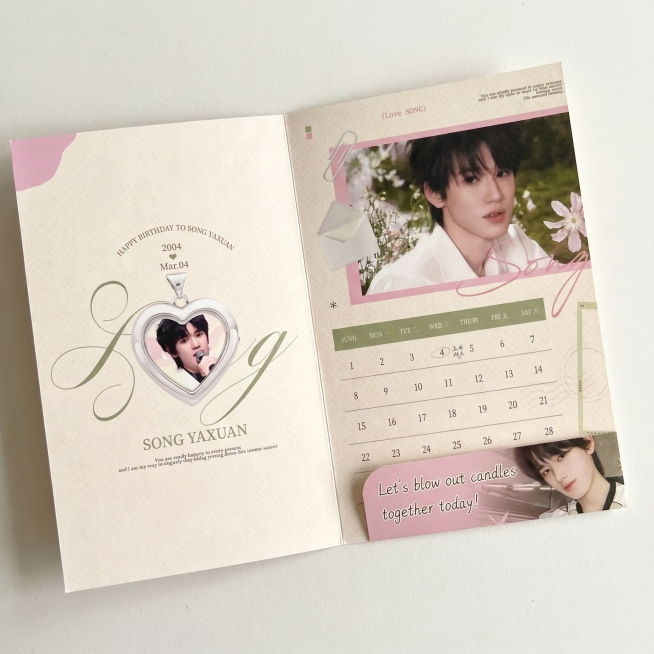 [Main image 2] Open view showing the inner calendar page of the birthday greeting card. Display the预览效果