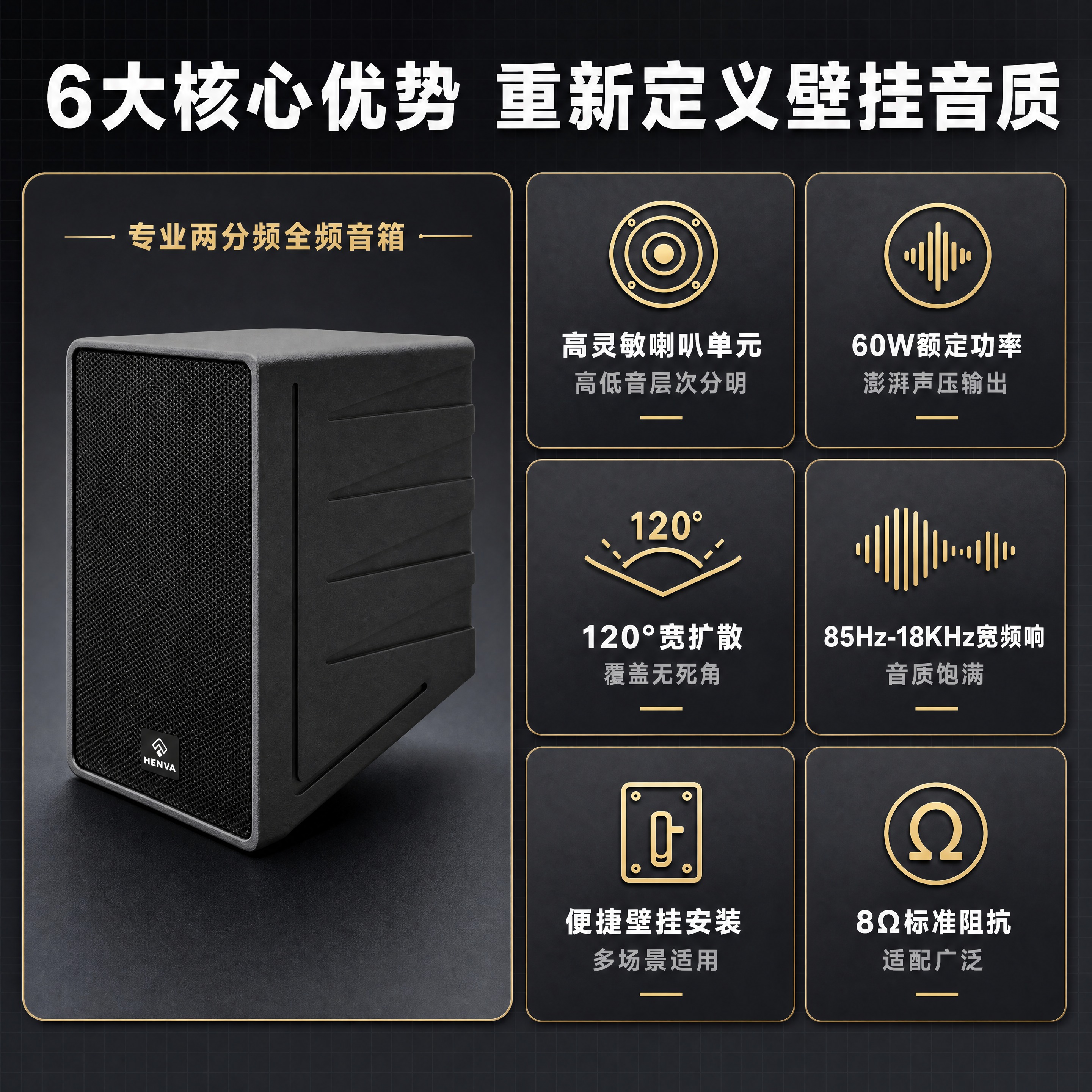 [商品] 使用【图1】HENVA HW-CP04黑色壁挂音箱；… - 图片创意预览