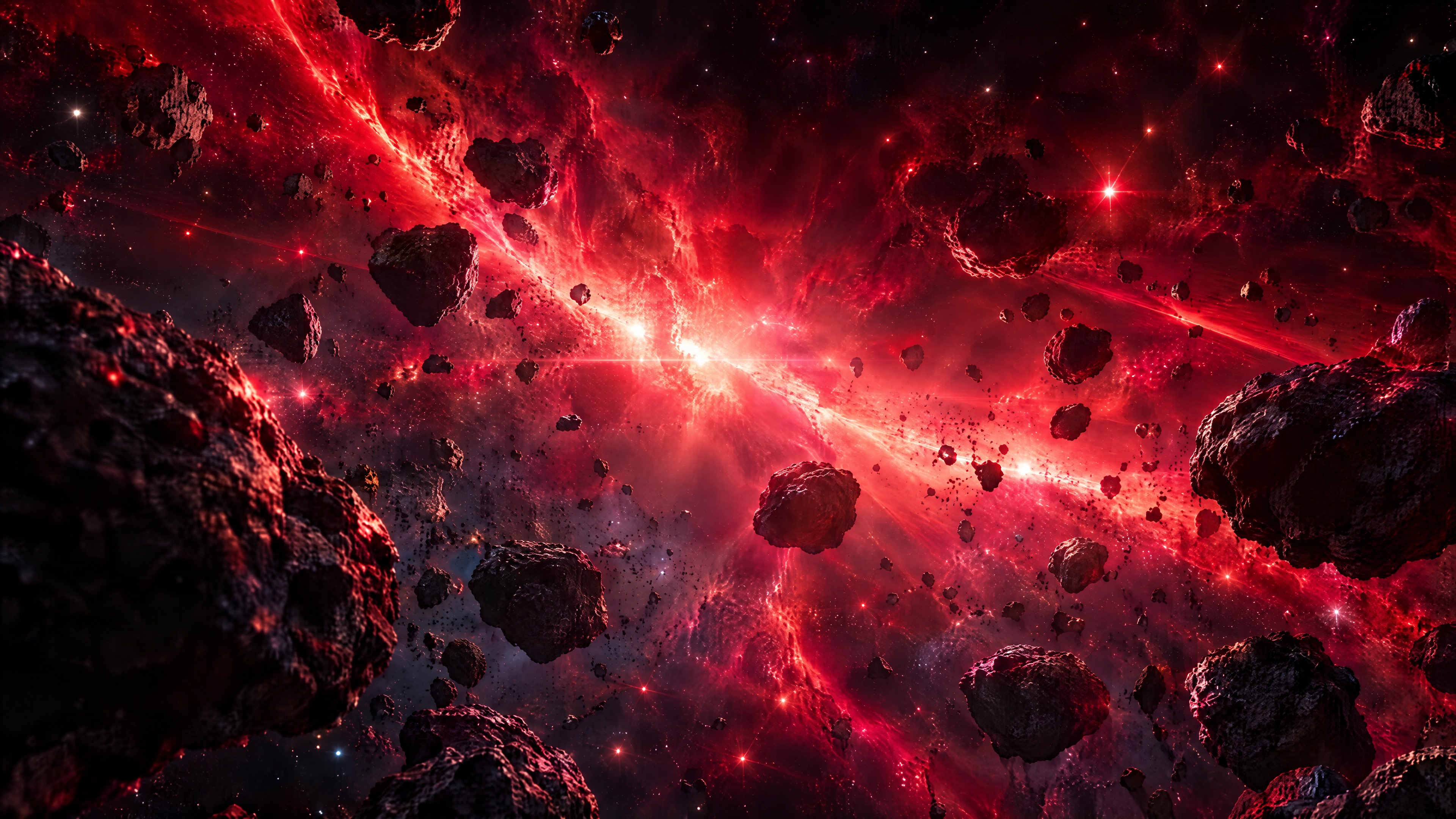 参考图中的宇宙星空陨石场景风格，保持红黑渐变的深邃宇宙氛围，漂… - 图片创意预览