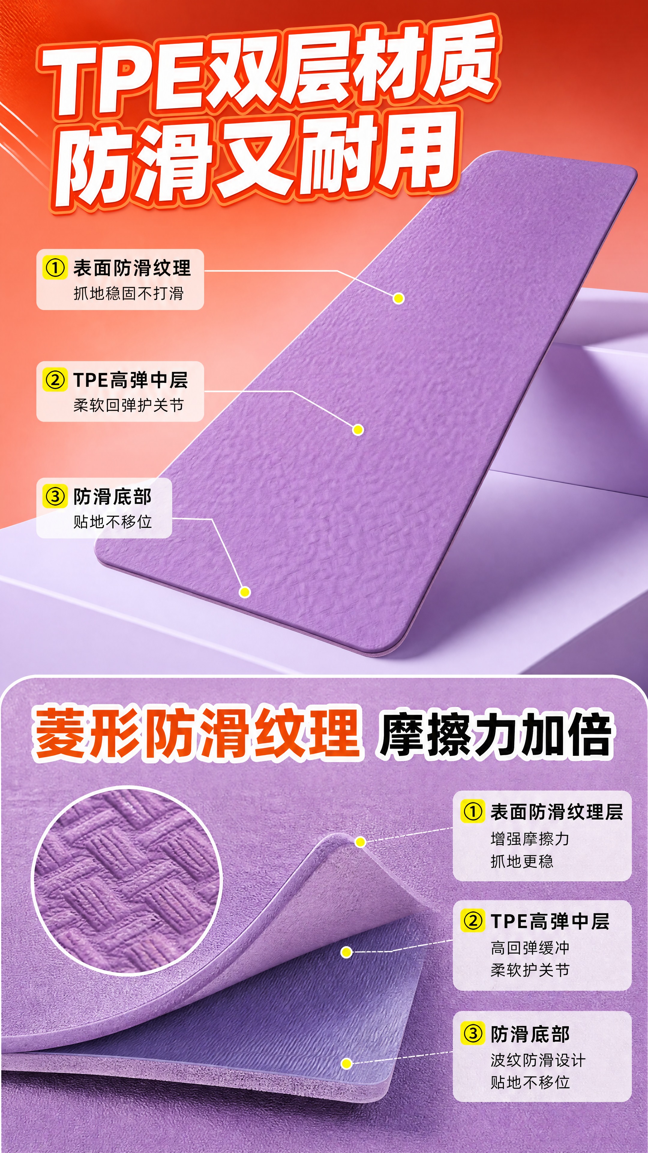 [商品] 使用【图4】香芋紫菱形纹理瑜伽垫；保留TPE材质、菱… - 图片创意预览