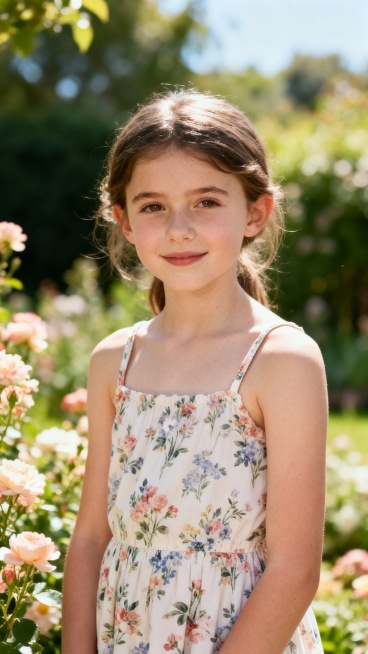 英国漂亮小女孩，花园，吊带碎花裙，半身照，富士摄影，小清新预览效果