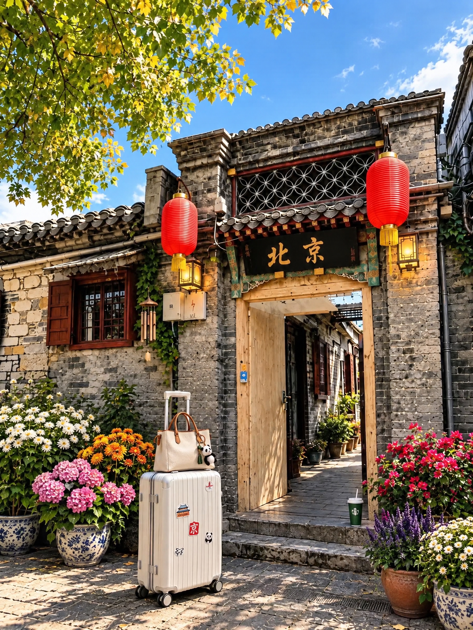 保持北京胡同大门建筑结构、光影、墙面地面材质完全不变，仅修改软… - 图片创意预览