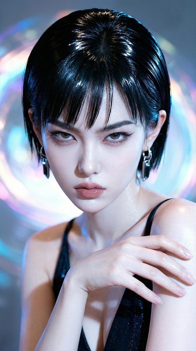 厌世风黑短发高冷女生