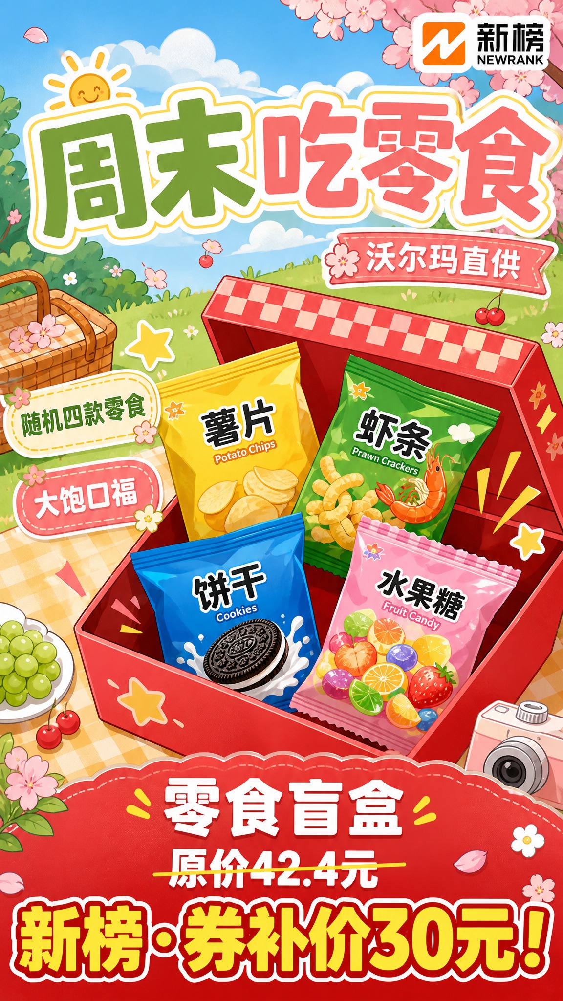 手绘卡通插画风格，清新明亮的夏日野餐氛围，参照第一张海报的插画… - 图片创意预览
