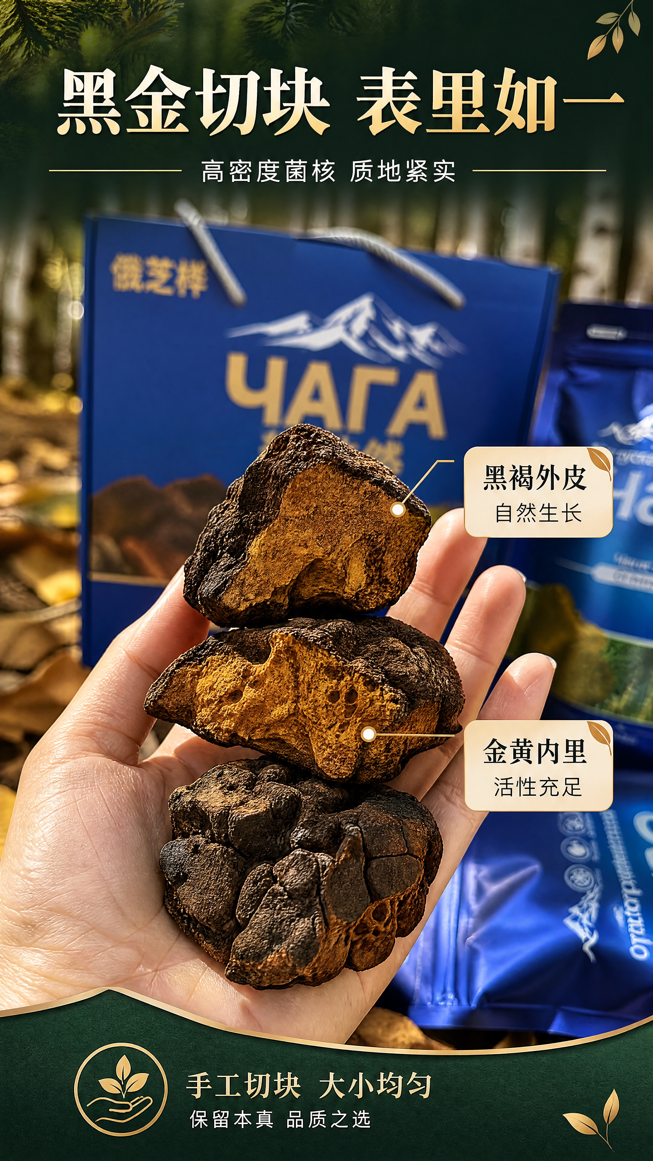 [商品] 使用【图7】手持桦树茸切块特写图；保留桦树茸的黑褐色… - 图片创意预览